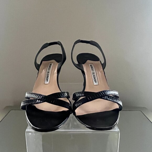 Manolo Blahnik Kitten Heel Black Sandals 70mm - Size 37 - Picture 4 of 7